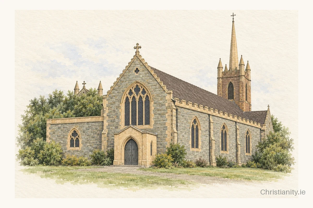 Watercolour and ink illustration of St Columb's