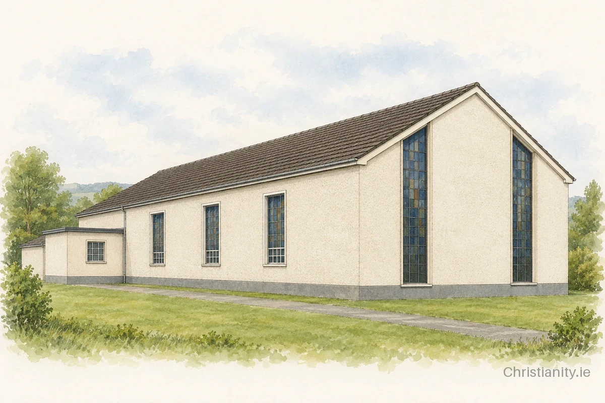 Watercolour and ink illustration of St. Columcille's Church, Newbridge