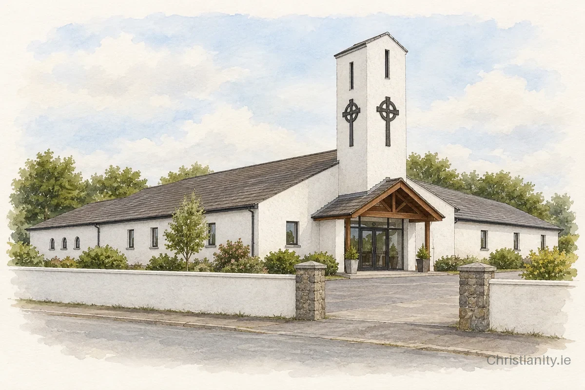 Watercolour and ink illustration of St Comgall's Church, Donaghadee