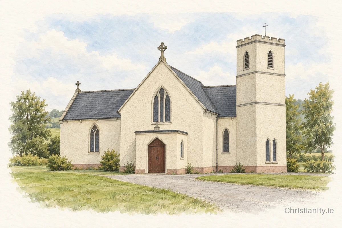 Watercolour and ink illustration of St. Conleth's Church, Kilconly