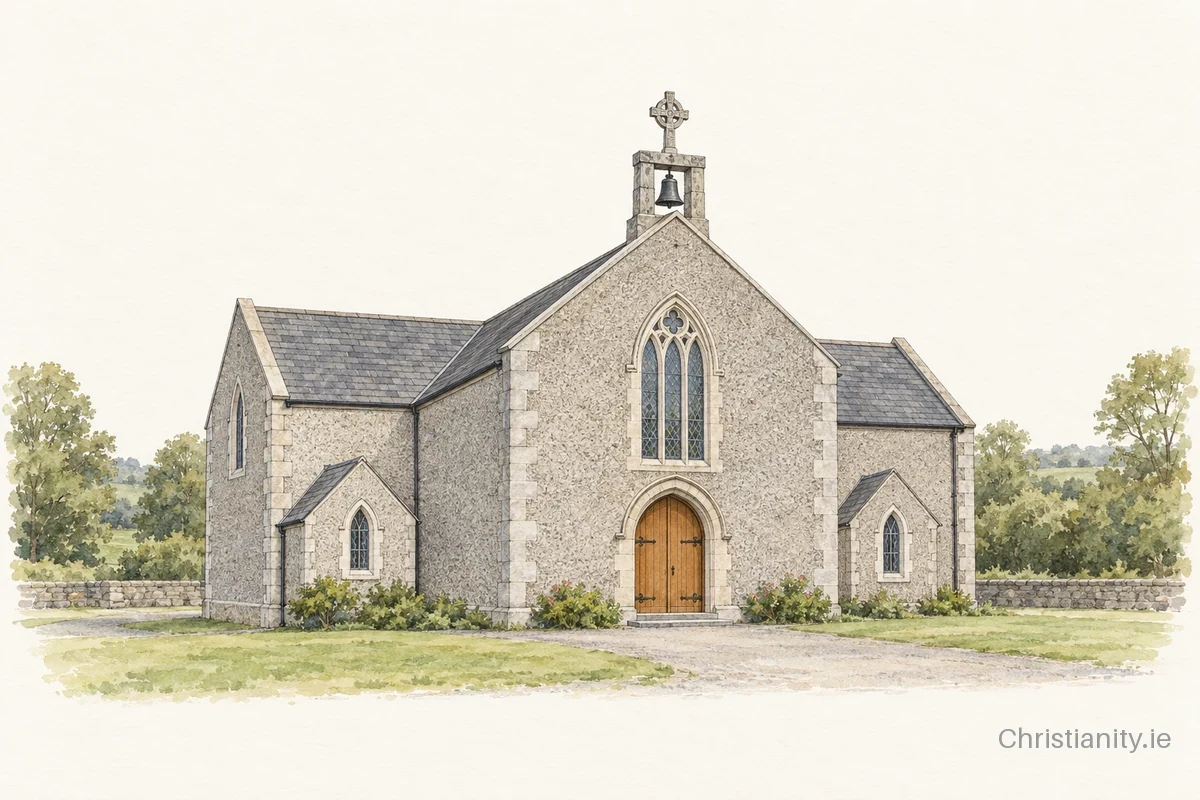 Watercolour and ink illustration of St. Cronan, Crusheen