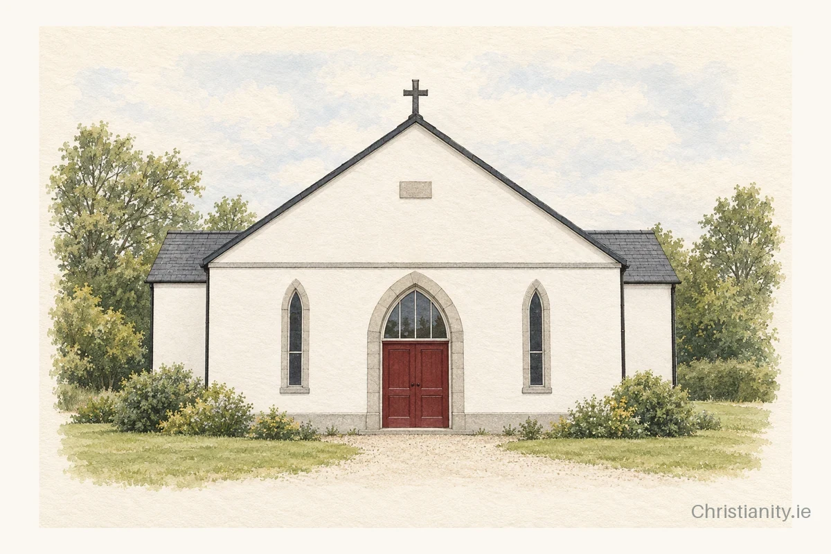 Watercolour and ink illustration of St. Cuthbert’s Church, Boyerstown