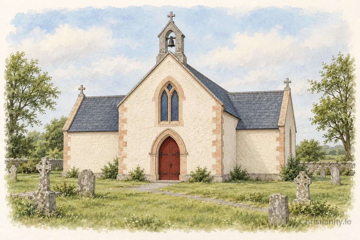 Watercolour and ink illustration of St. Dympna’s Church, Kilnadeema