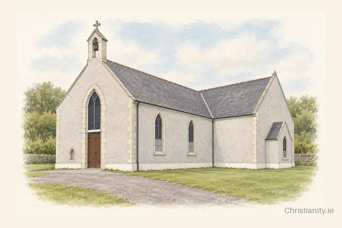 Watercolour and ink illustration of St. Enda’s Church, Johnstown