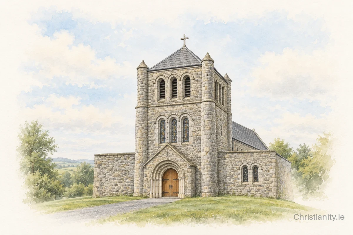 Watercolour and ink illustration of St Enda’s, Killanny