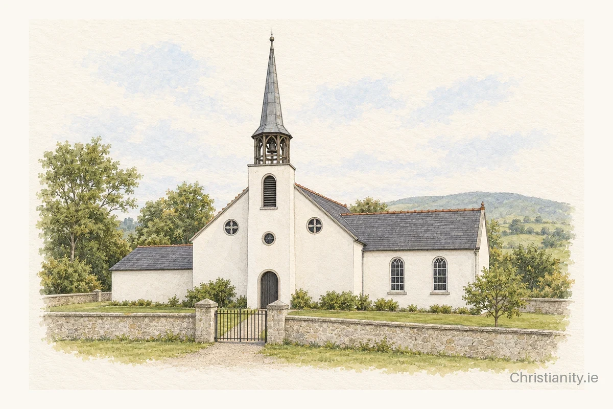 Watercolour and ink illustration of St Eugene’s, Glenock