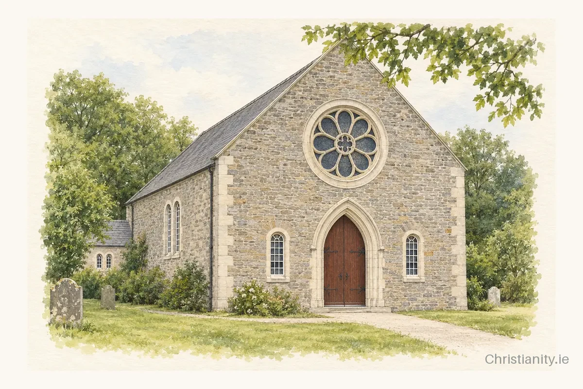 Watercolour and ink illustration of St Eugene’s, Moneyneena