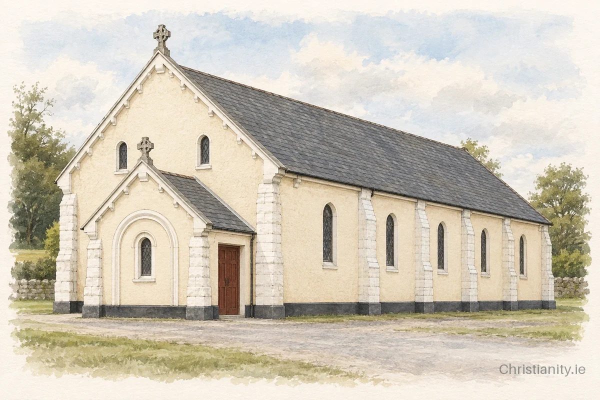 Watercolour and ink illustration of St. Felim's, Gowlan