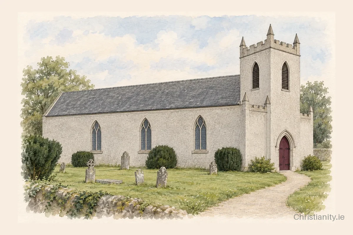 Watercolour and ink illustration of St. Finian