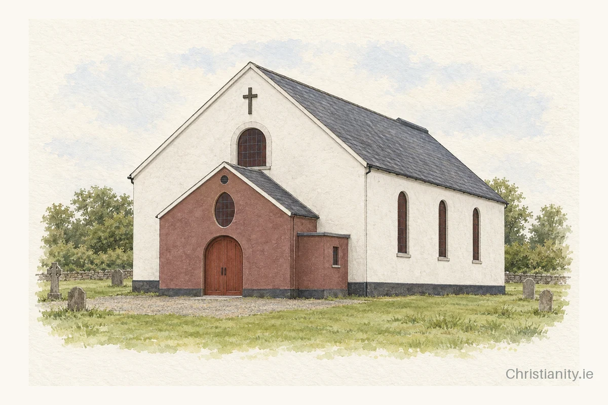 Watercolour and ink illustration of St. Fintan’s Church, Ballyfin