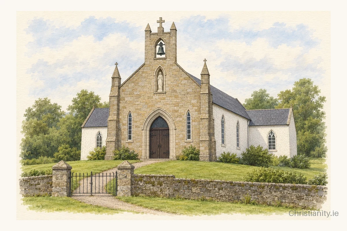 Watercolour and ink illustration of St. Flannan’s, Kinnitty