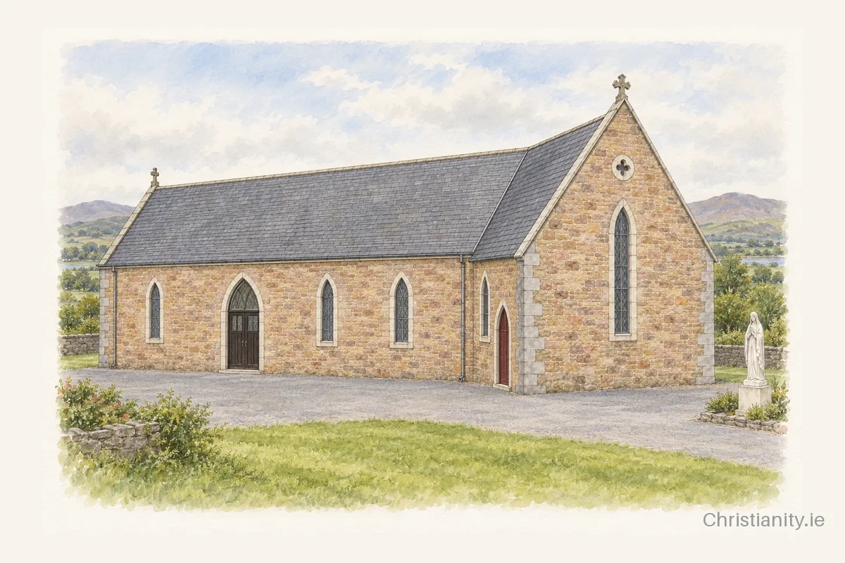 Watercolour and ink illustration of St Gobnait, Keel, Castlemaine