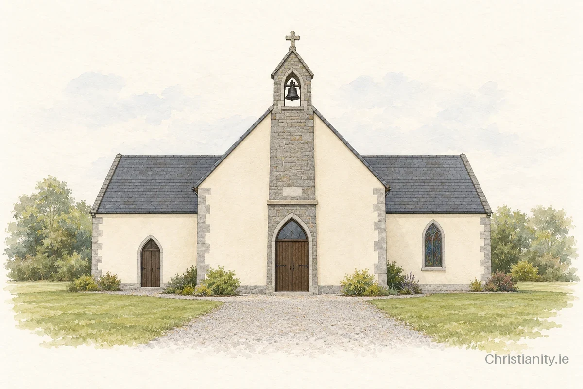 Watercolour and ink illustration of St. Hugh's, Ballinaglera