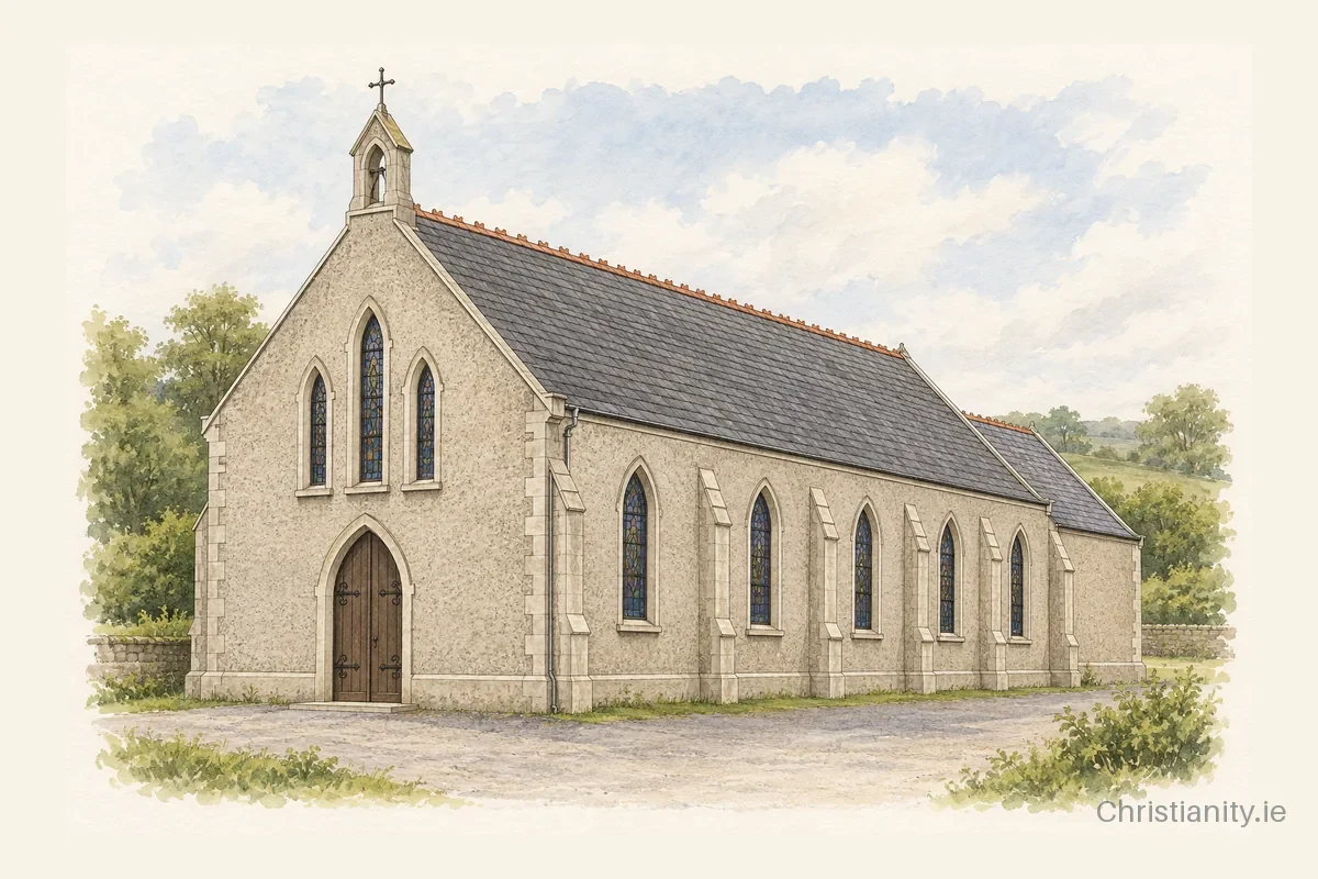 Watercolour and ink illustration of St. Ita's Church, Gortroe