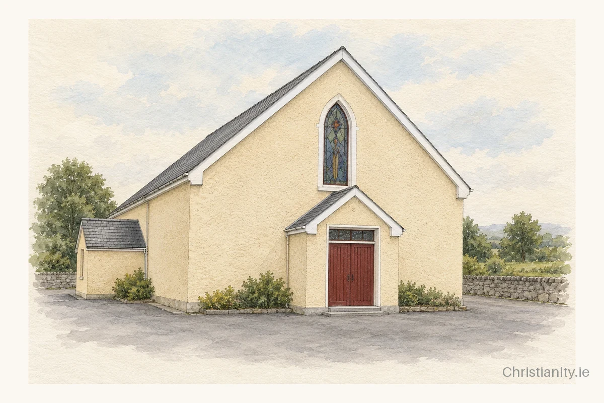 Watercolour and ink illustration of St. Ita's Church, Raheenagh