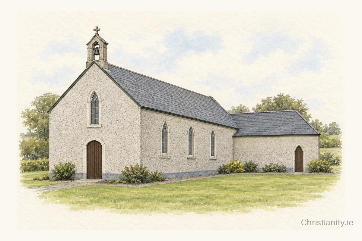 Watercolour and ink illustration of St Ita’s, Coolderry