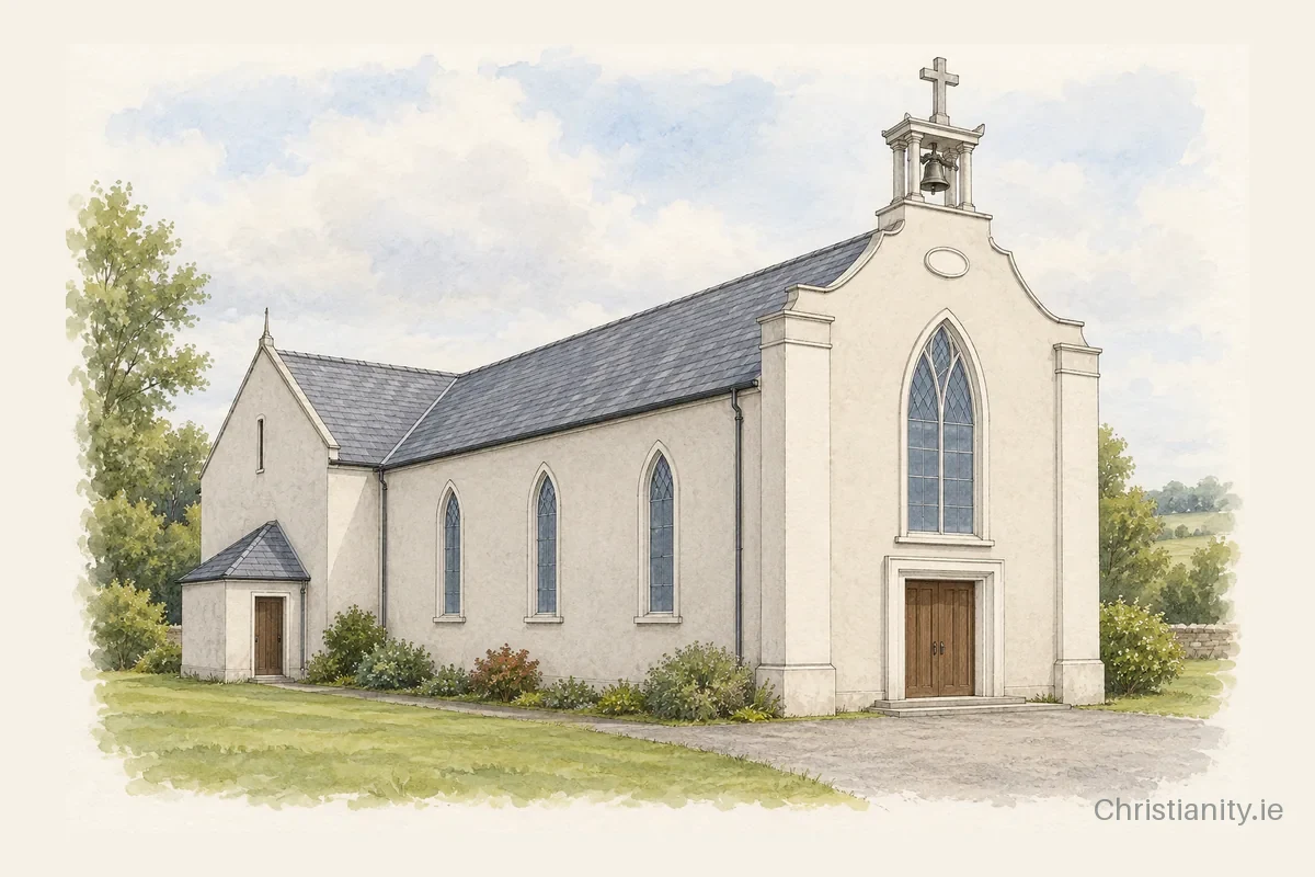 Watercolour and ink illustration of St. James' Church, Ballinora