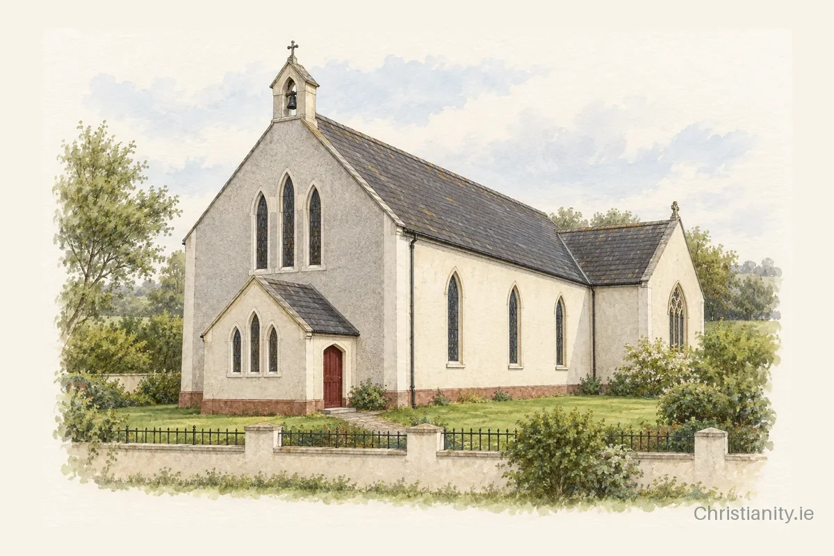 Watercolour and ink illustration of St. James’s, Two-Mile-Borris