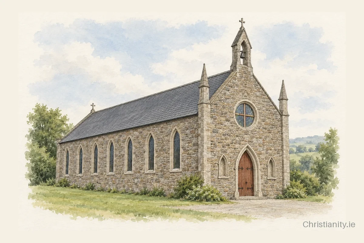 Watercolour and ink illustration of St. John the Baptist, Ballyclough