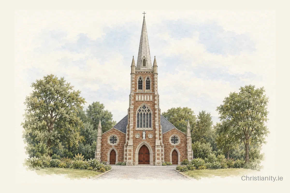 Watercolour and ink illustration of St John the Baptist, Castle Street