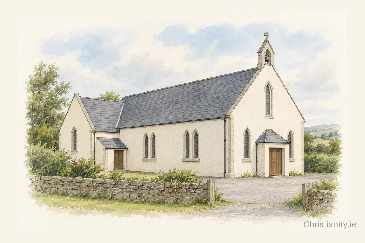 Watercolour and ink illustration of St. John the Baptist Church, Canovee