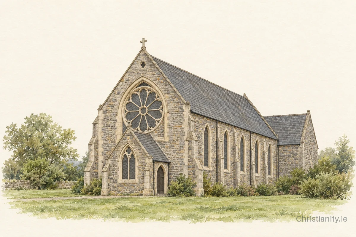Watercolour and ink illustration of St John the Baptist Church, Carrigart