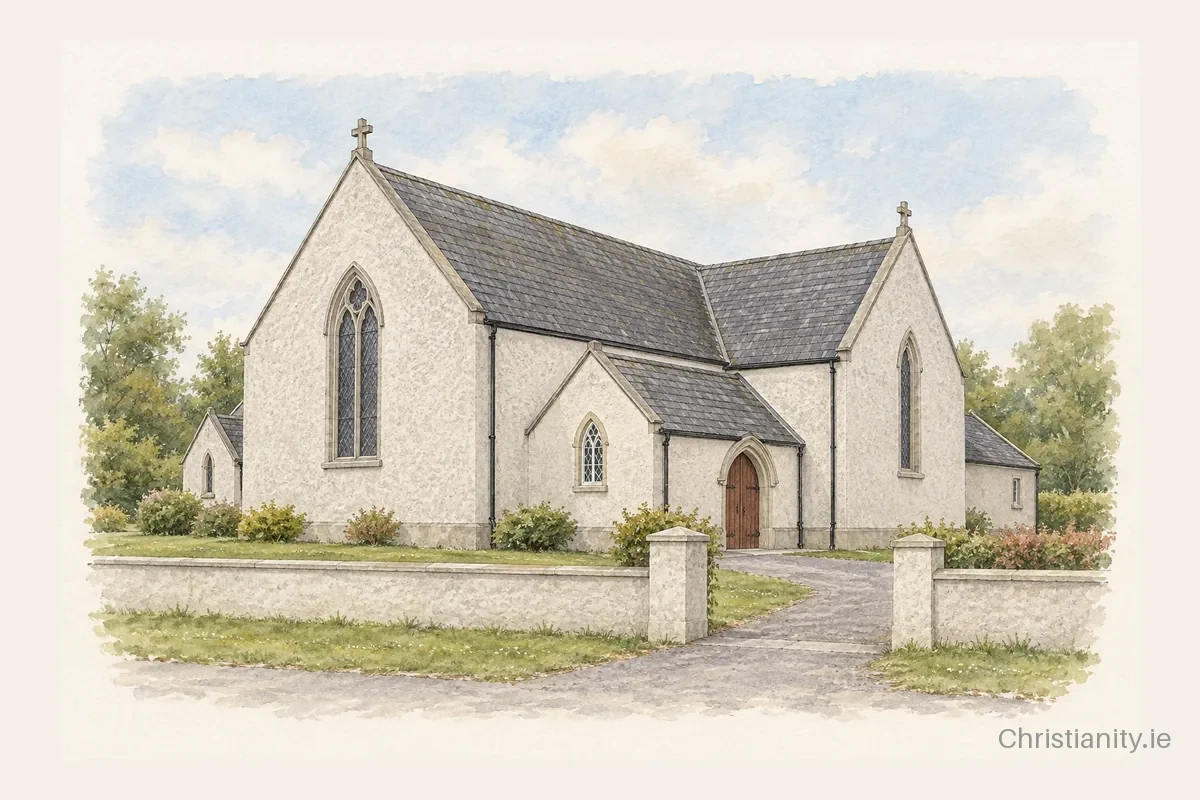 Watercolour and ink illustration of St. John the Baptist Church, Lisronagh