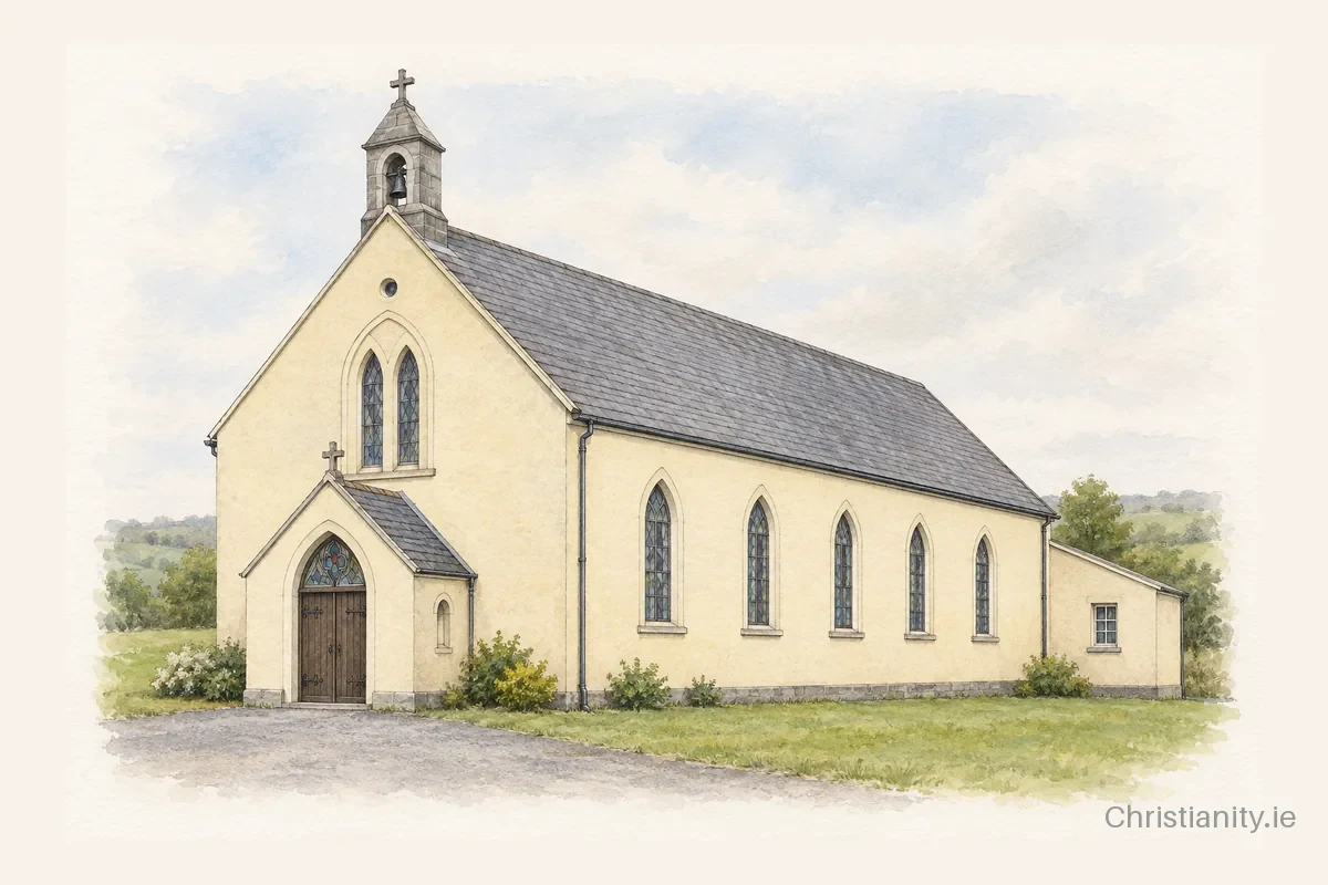 Watercolour and ink illustration of St. John the Baptist Church,Carriganimma