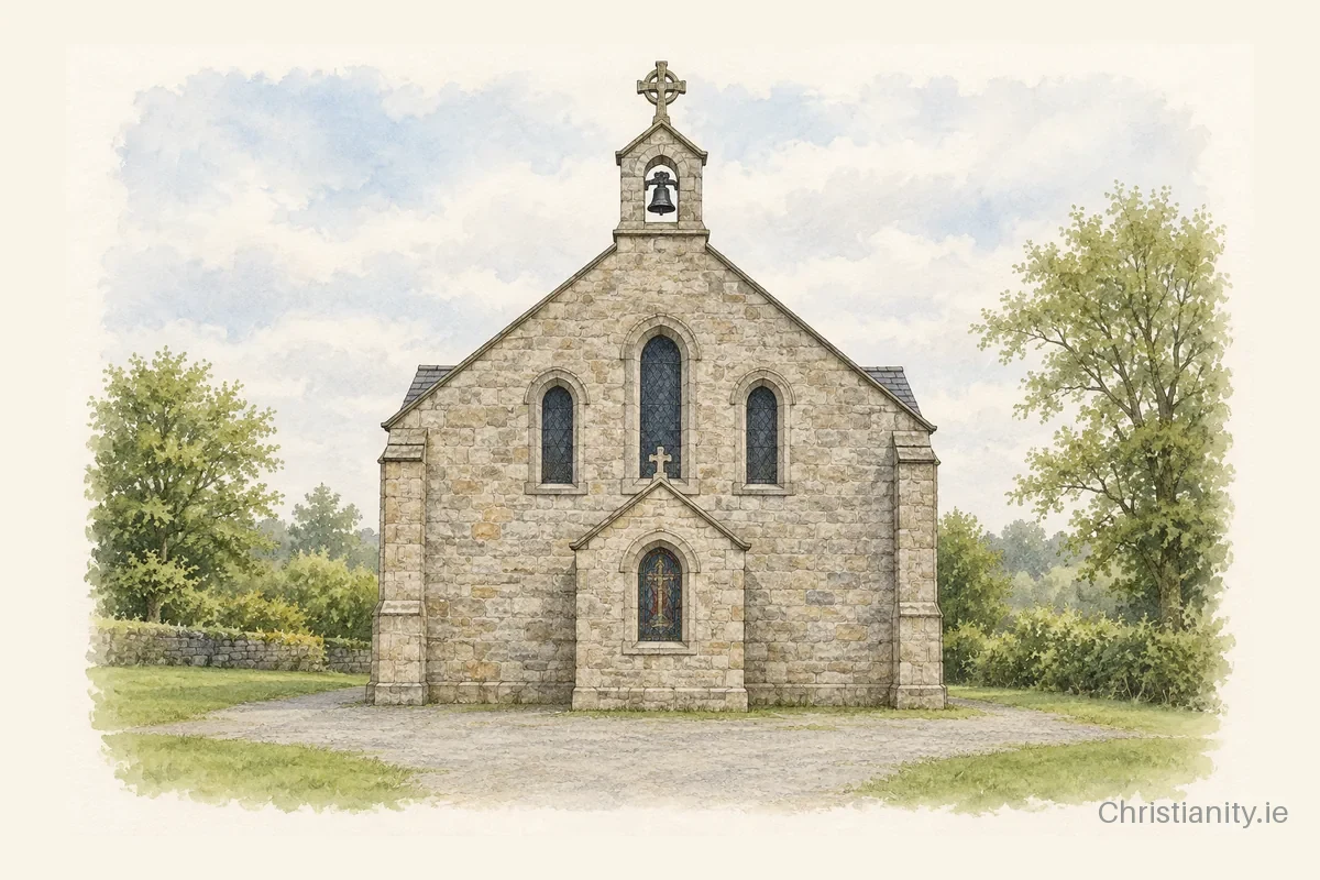 Watercolour and ink illustration of St. John the Baptist, Lisgoold