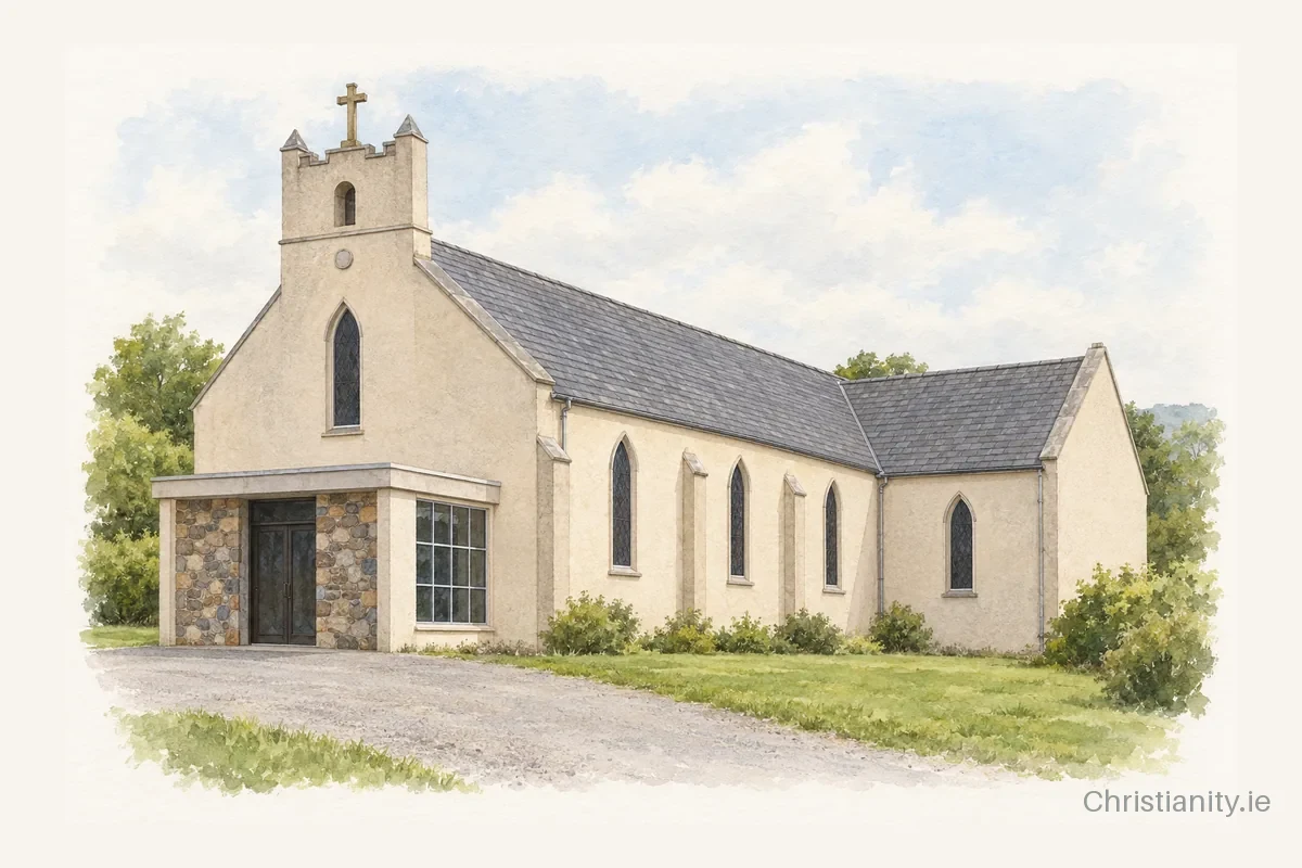 Watercolour and ink illustration of St. John's, Aghabullogue