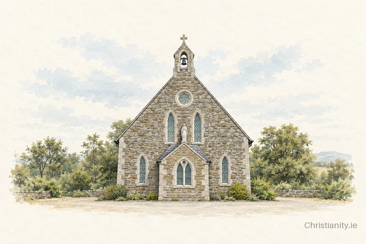Watercolour and ink illustration of St John's Church, Carraroe
