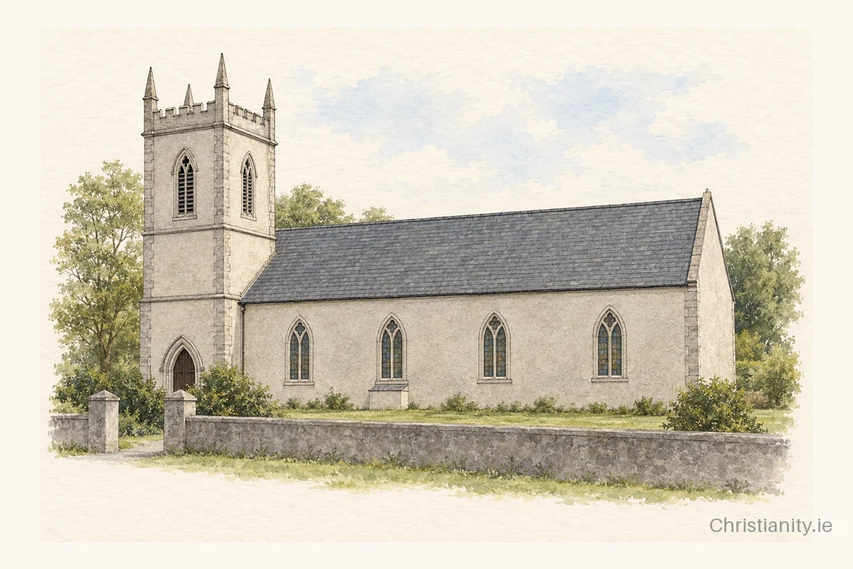 Watercolour and ink illustration of St Joseph’s Church, Ballinagar
