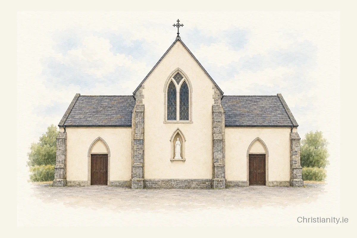 Watercolour and ink illustration of St. Joseph`s Church, Ballindine
