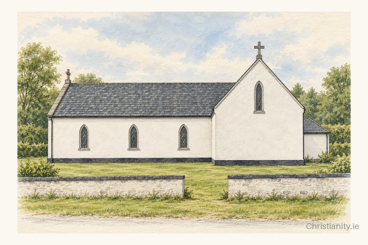 Watercolour and ink illustration of St Josephs Church, Ballyadams