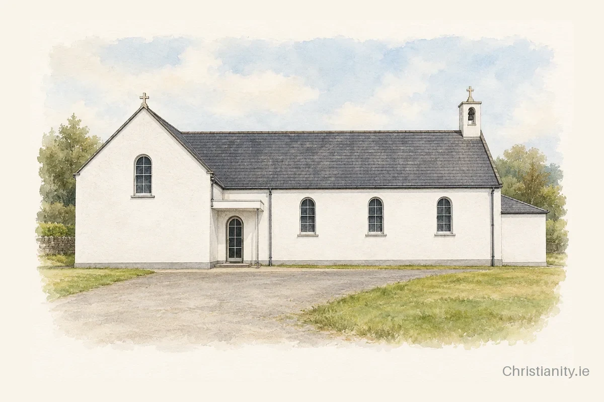 Watercolour and ink illustration of St. Joseph’s Church, Ballynacarriga