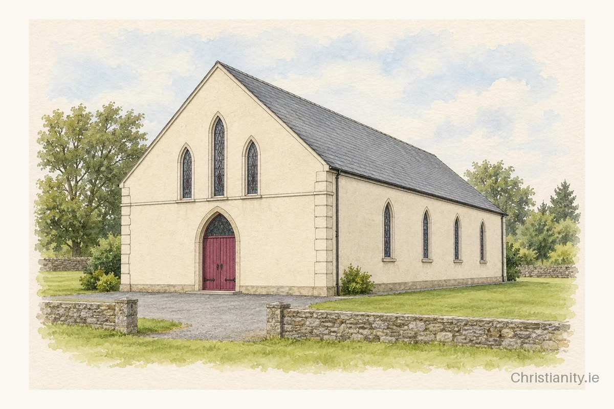Watercolour and ink illustration of St. Joseph's Church, Ballyorgan