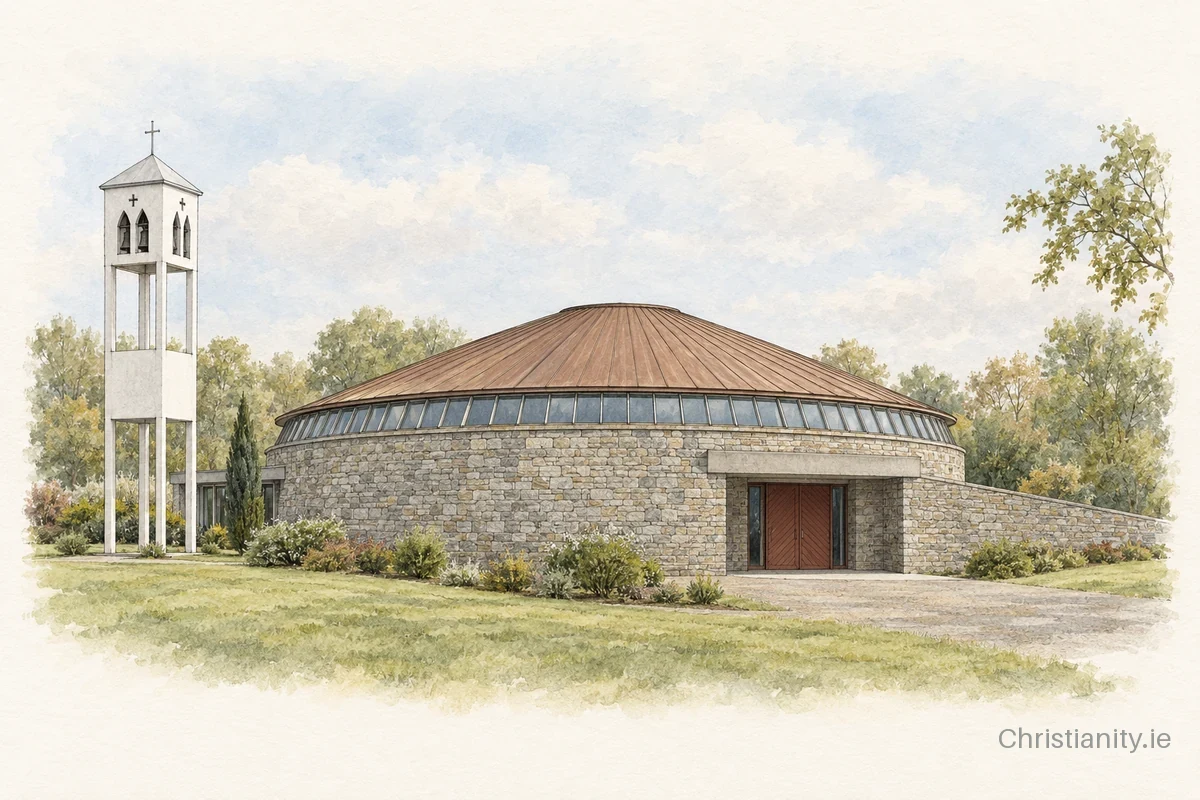 Watercolour and ink illustration of St Joseph's Church, Boyle