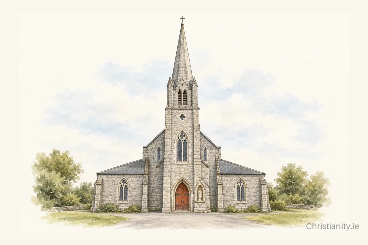Watercolour and ink illustration of St. Joseph’s Church, Cloughduv
