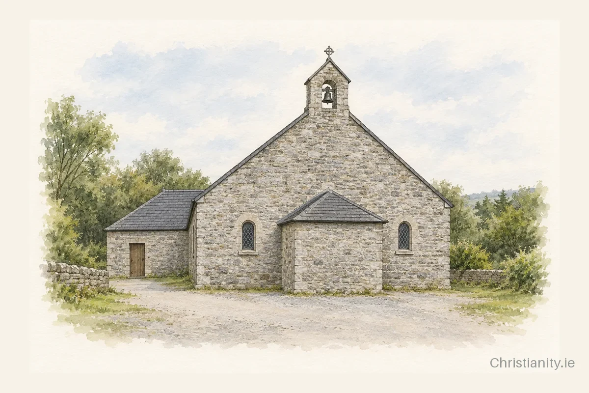 Watercolour and ink illustration of St. Joseph’s Church, Coomhola