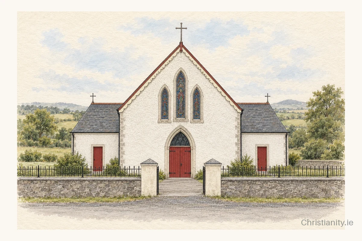 Watercolour and ink illustration of St Joseph’s Church, Craigbane