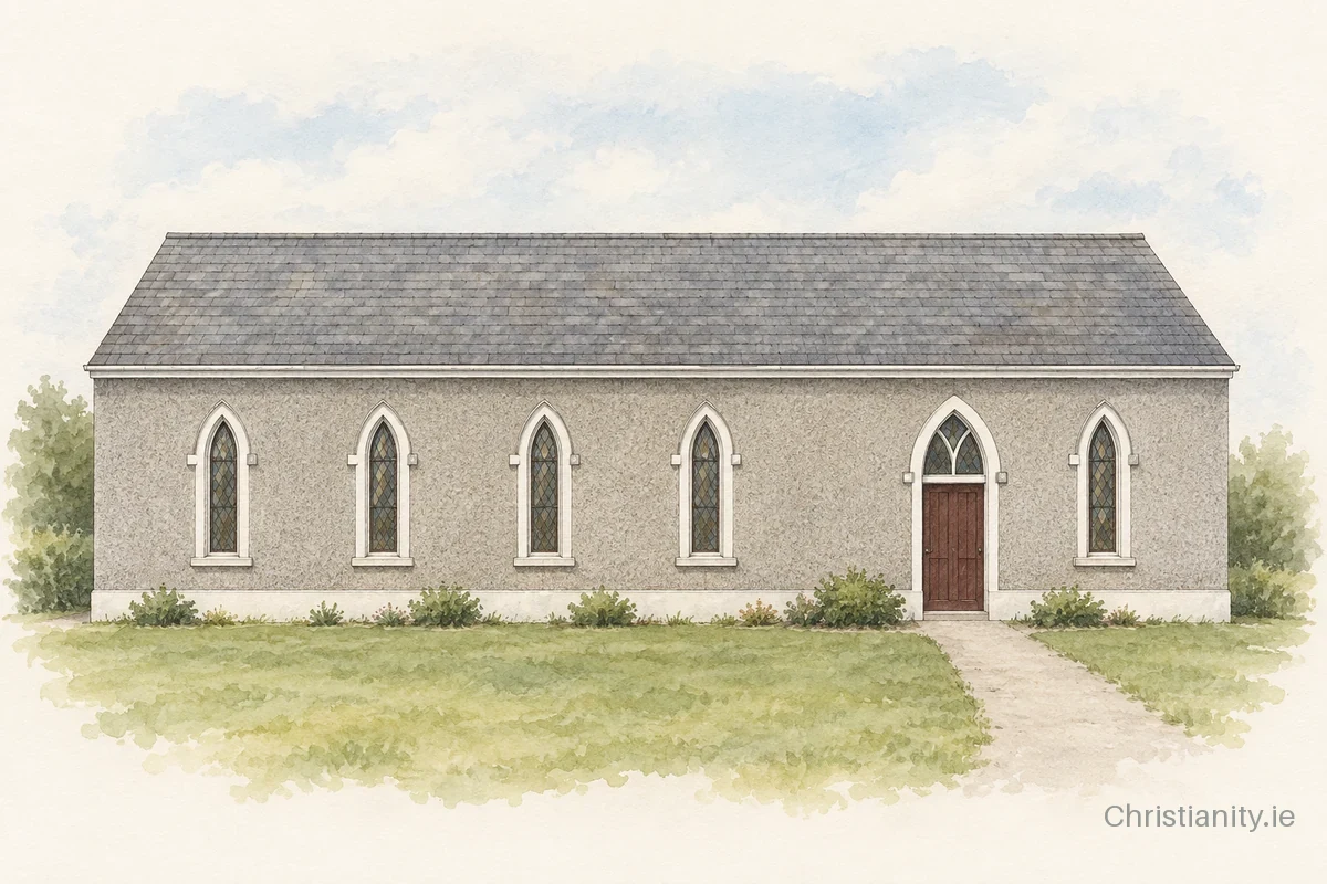 Watercolour and ink illustration of St. Joseph's Church, Glenhest