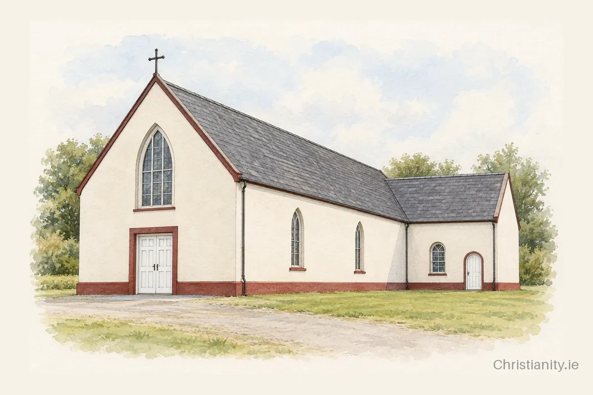 Watercolour and ink illustration of St. Joseph’s Church, Gortagarry