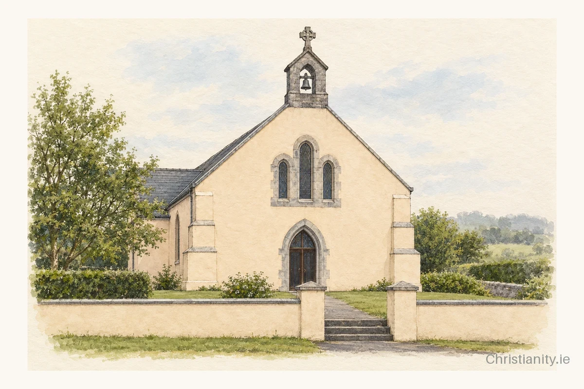 Watercolour and ink illustration of St. Joseph's Church, Granagh