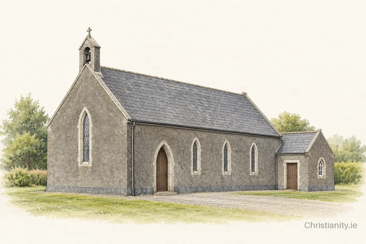 Watercolour and ink illustration of St. Joseph’s Church, Kilmore