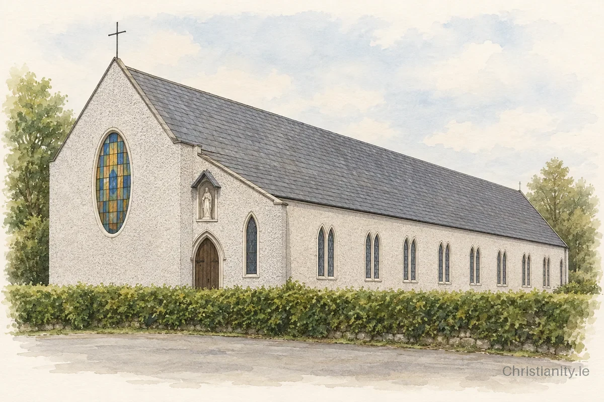 Watercolour and ink illustration of St Joseph's Church, Kilteevan