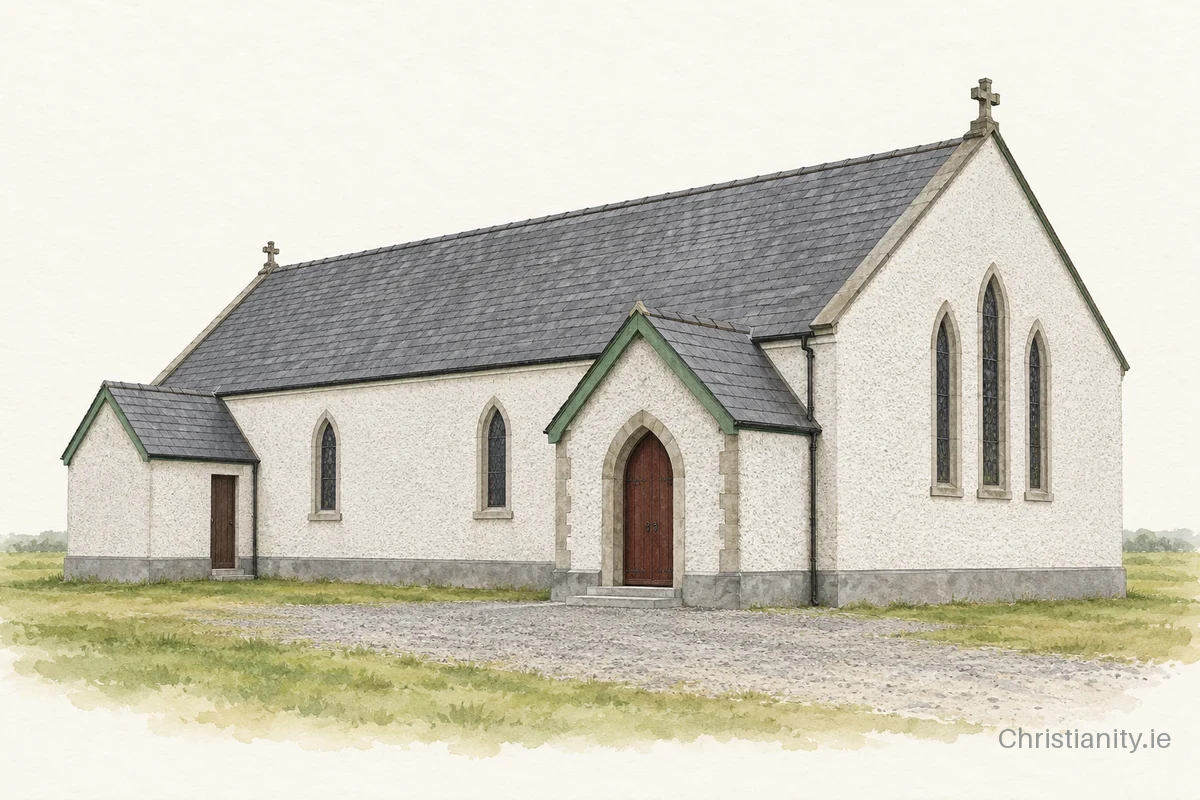 Watercolour and ink illustration of St Joseph’s Church, Leitrim Village