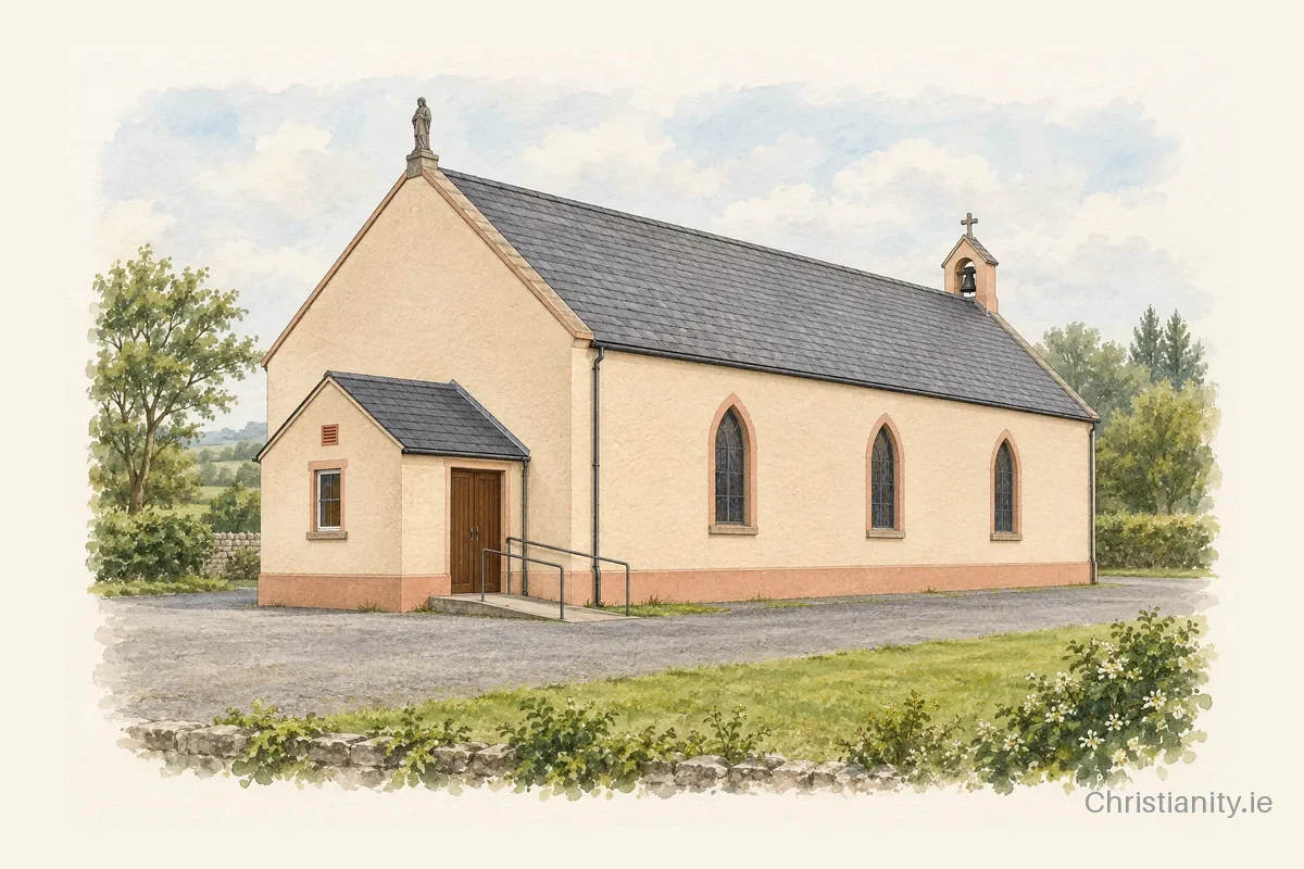 Watercolour and ink illustration of St. Joseph's, Church, Lismire
