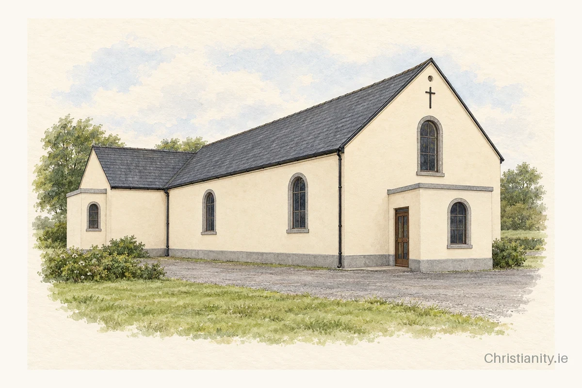 Watercolour and ink illustration of St Joseph’s Church, Moneygall