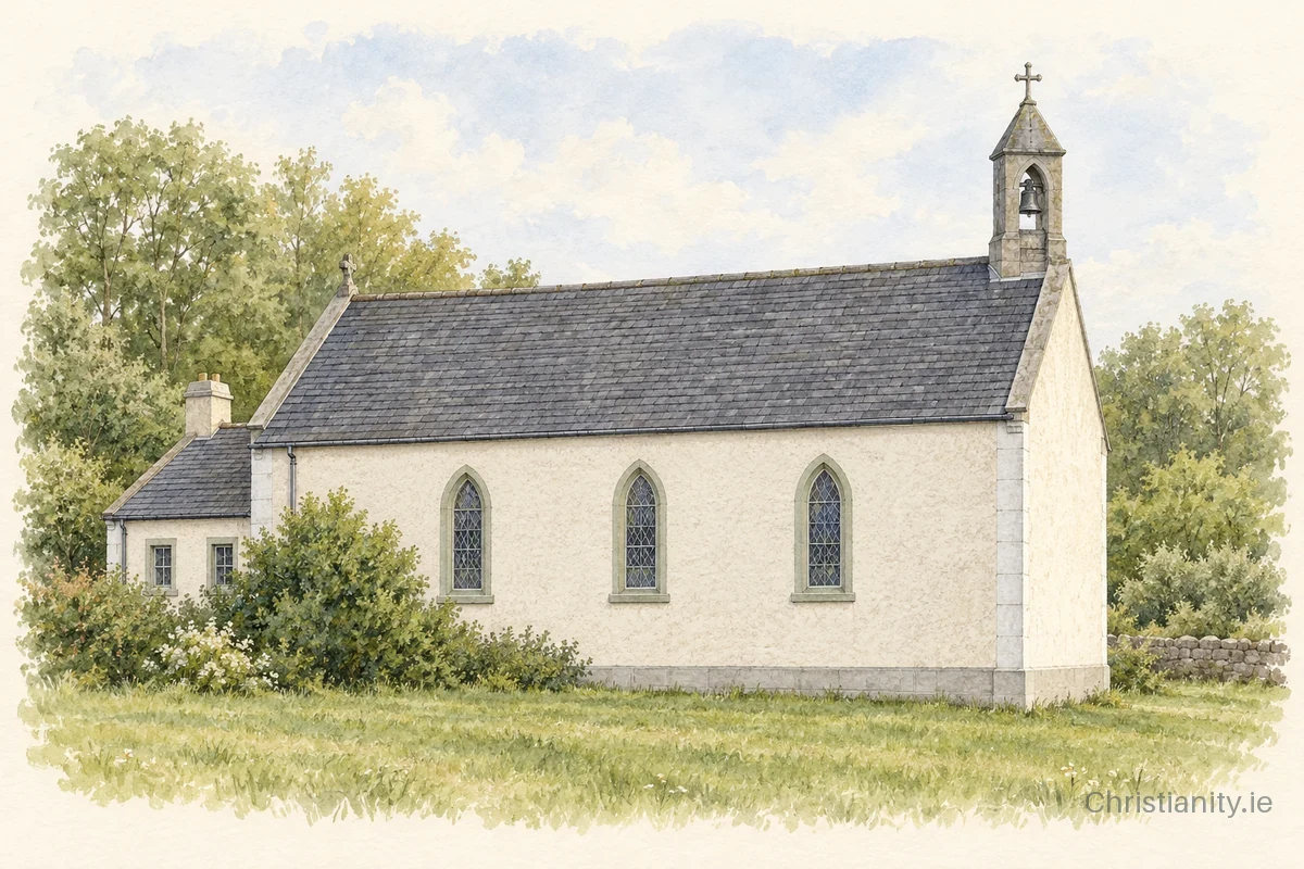 Watercolour and ink illustration of St Joseph’s, Lettercran