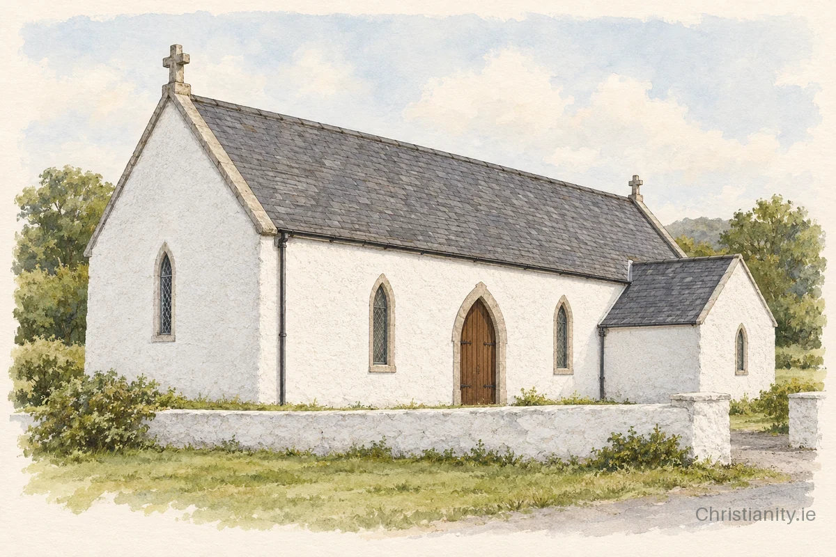 Watercolour and ink illustration of St. Kevin